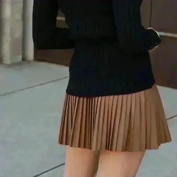 Pleated Vegan Leather Mini Skirt - Picture 3 of 15
